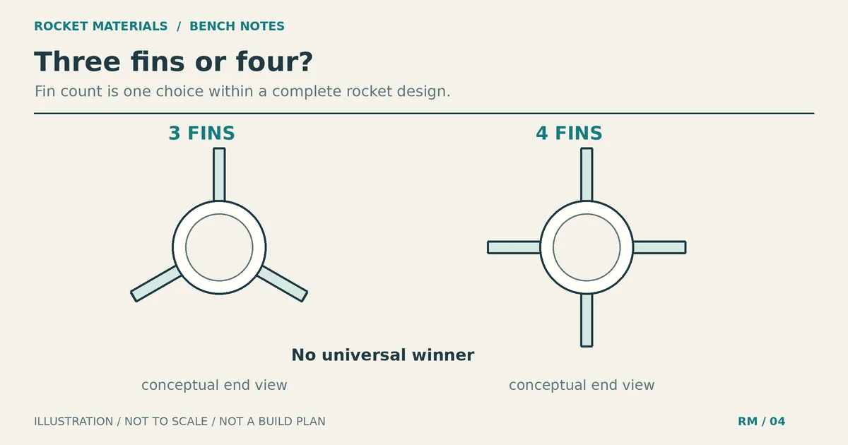 Conceptual end views comparing three equally spaced fins with four equally spaced fins; neither is ranked best.