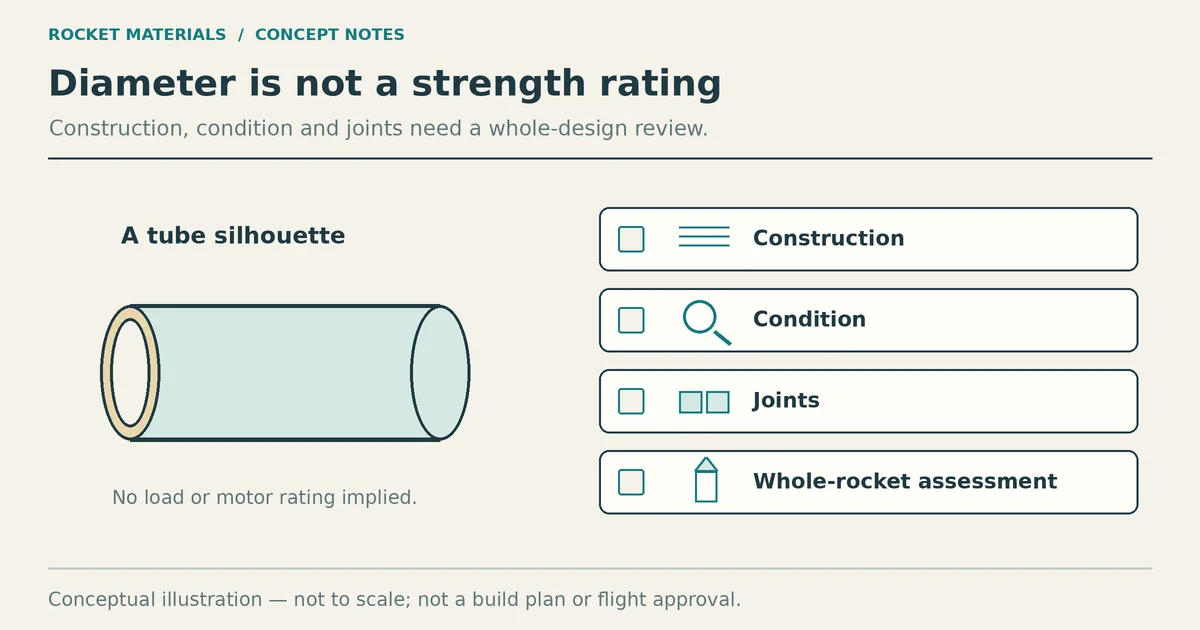 Conceptual tube beside blank review boxes for construction, condition, joints and whole-rocket assessment.
